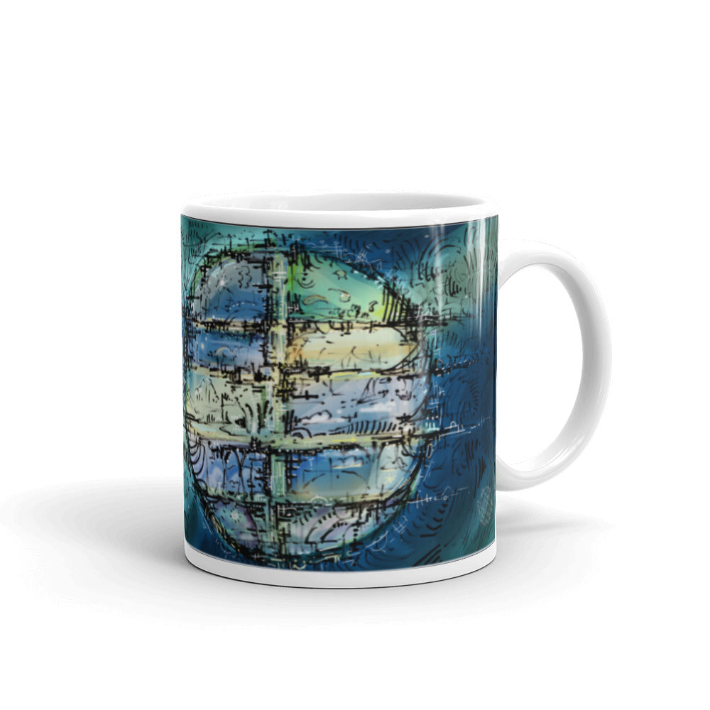 White glossy mug - BLUE BUBBLE PGOLD